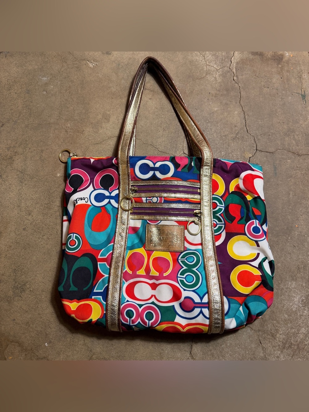 Vintage 2009 Coach Poppy Pop C Signature Glam Tote 13839 Multicolor Y2K